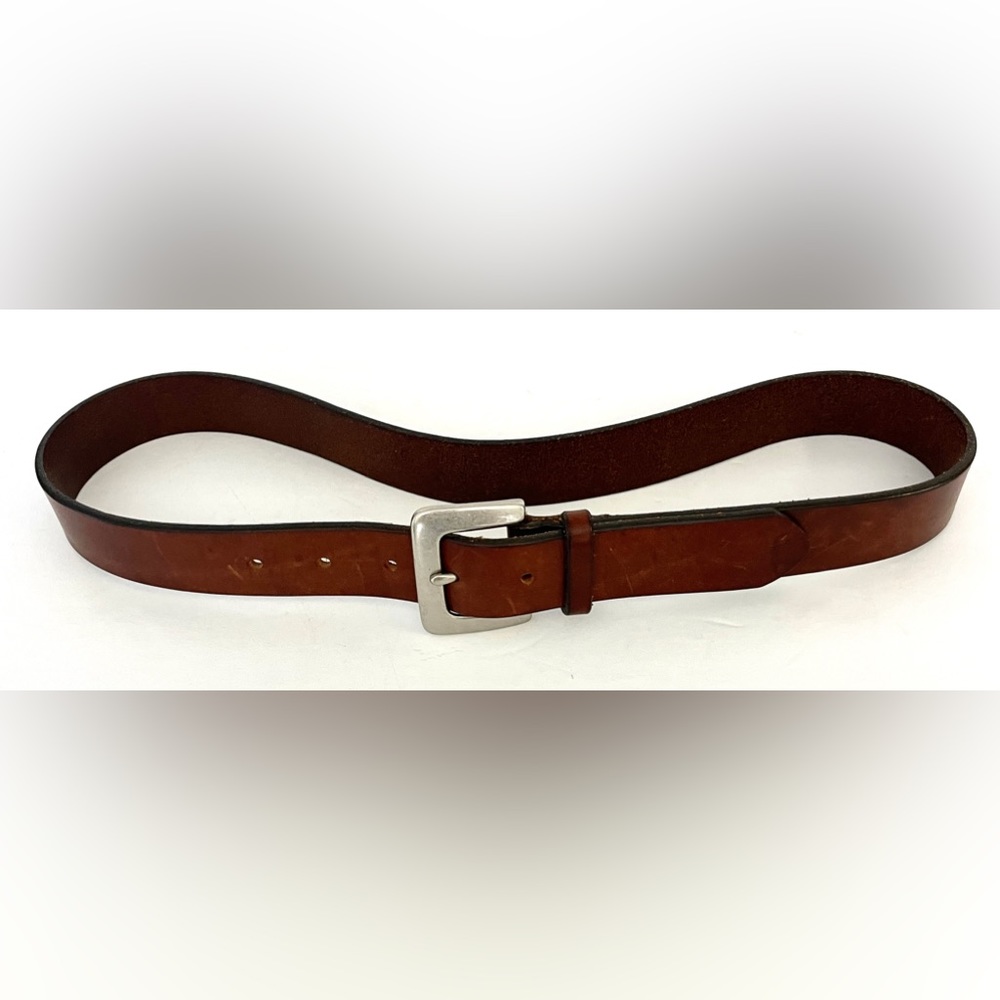 Brown Leather Belt with Solid Brass Buckle Size 36
